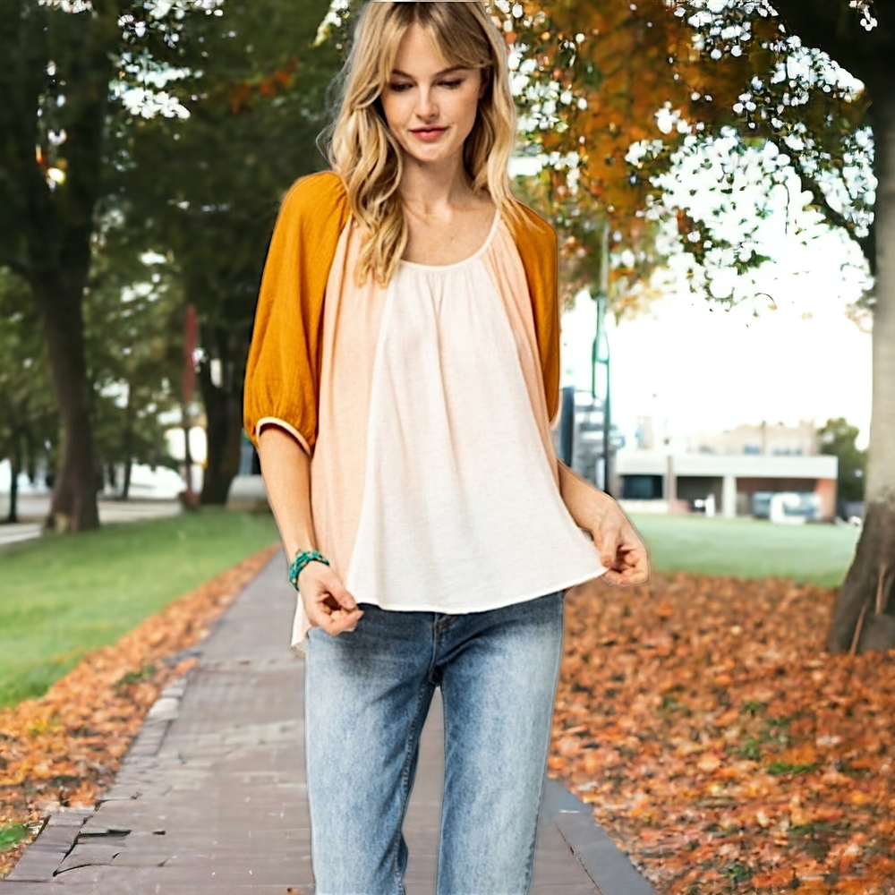 29336 Silky Color Block Top